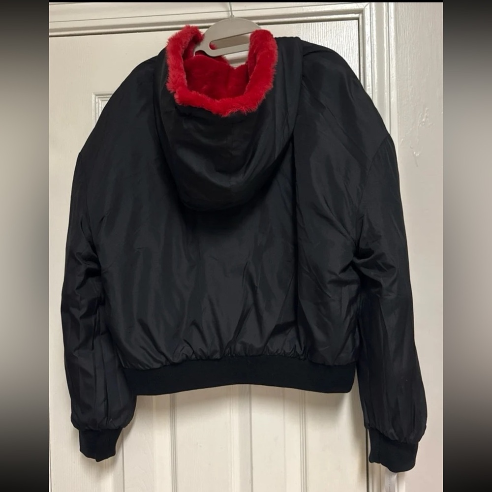 NWT New York & Company Rainbow Reversible Hooded Faux-Fur Jacket - Picture 6 of 12